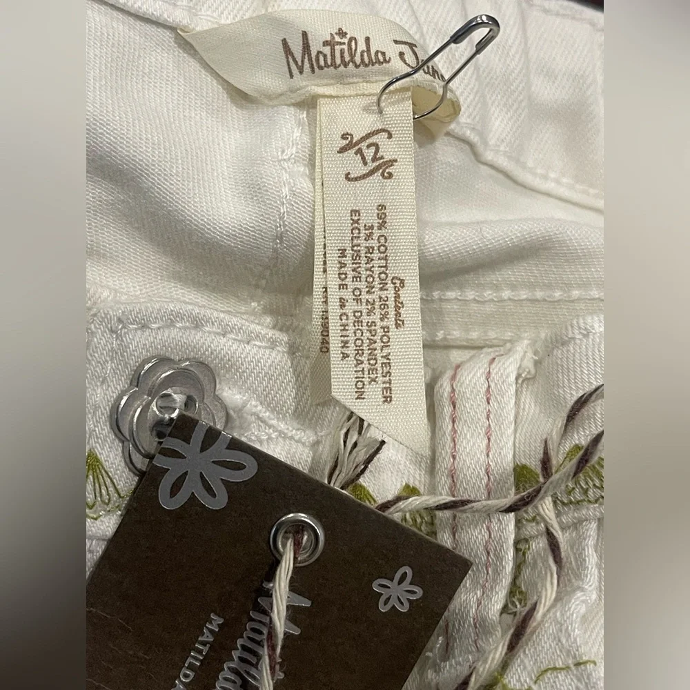 Matilda Jane Enchanted Garden Logan Crop Straight  White Jeans Girl Size 12 NEW